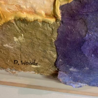 Framed Mixed Media and Oil on Canvas Bird on Wire Painting, Signed D. Woods