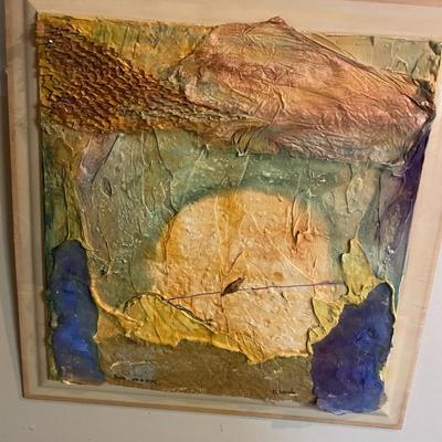 Framed Mixed Media and Oil on Canvas Bird on Wire Painting, Signed D. Woods