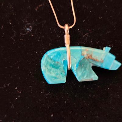 Carved turquoise stone Bear Necklace