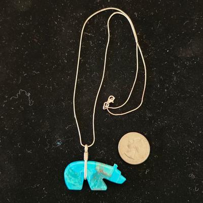 Carved turquoise stone Bear Necklace