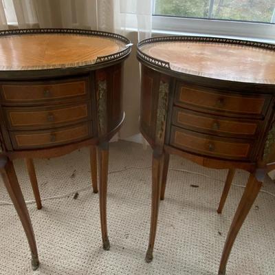 Antique French Side Tables with Three Drawers