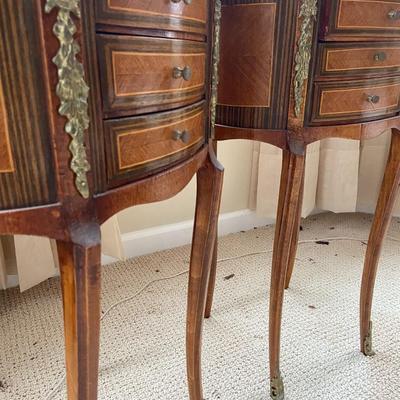 Antique French Side Tables with Three Drawers