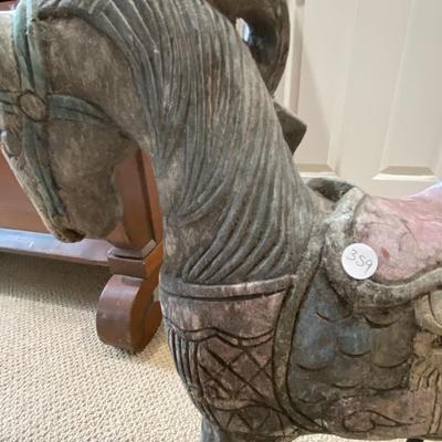 Vintage Hand-Carved Asian-Style Wooden Horse Statue