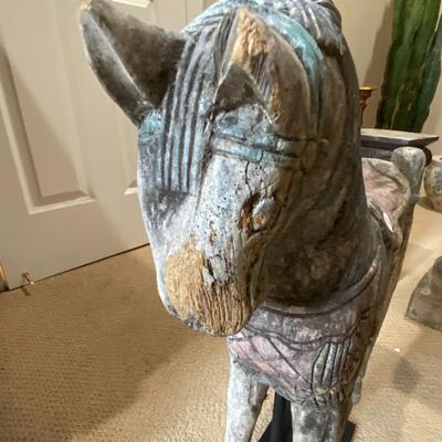Vintage Hand-Carved Asian-Style Wooden Horse Statue