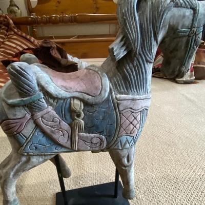 Vintage Hand-Carved Asian-Style Wooden Horse Statue