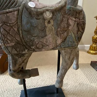 Vintage Hand-Carved Asian-Style Wooden Horse Statue