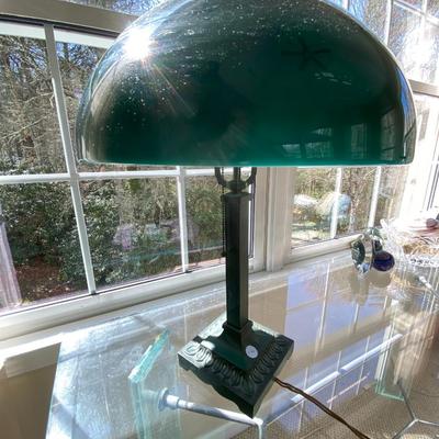 Vintage Green Glass and Metal Lamp
