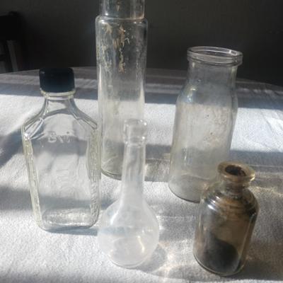 5 OLD GLASS BOTTLES