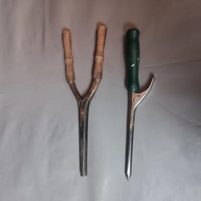 2 ANTIQUE WOOD HANDLED CURLING IRONS
