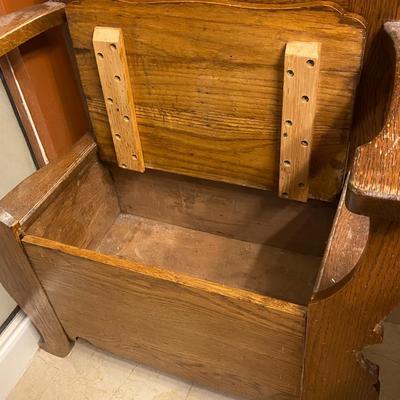 Antique Tiger Oak Hall Tree with Mirror