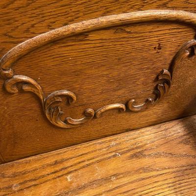 Antique Tiger Oak Hall Tree with Mirror