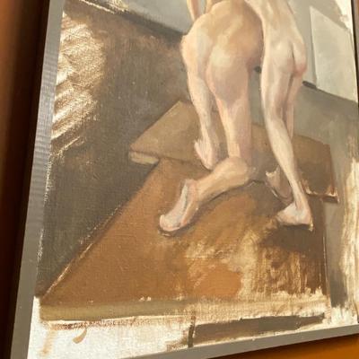 Framed Oil on Canvas Bathing Painting, Unsigned