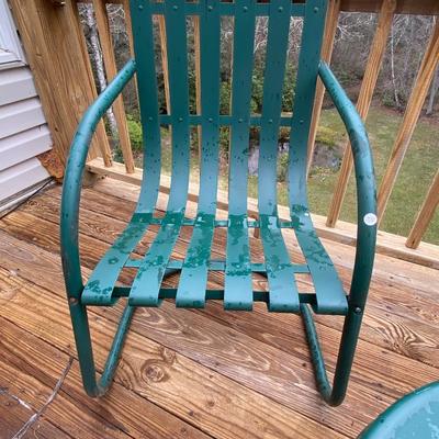 Green Metal Patio Bouncer Chairs and Table
