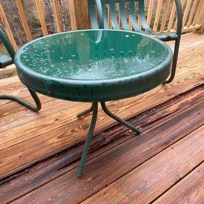 Green Metal Patio Bouncer Chairs and Table