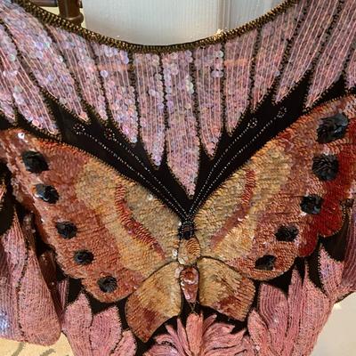 90s Vintage Sequin/Beaded Butterfly Silk Top