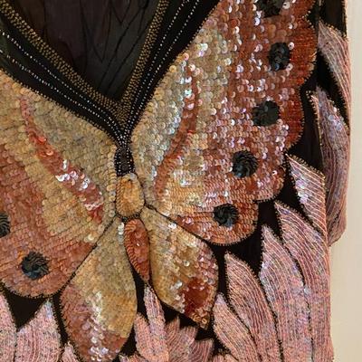 90s Vintage Sequin/Beaded Butterfly Silk Top