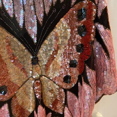 90s Vintage Sequin/Beaded Butterfly Silk Top