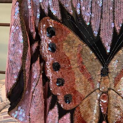 90s Vintage Sequin/Beaded Butterfly Silk Top