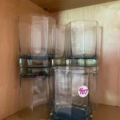 Set of Seven Painted Bottom Rocks Glasses
