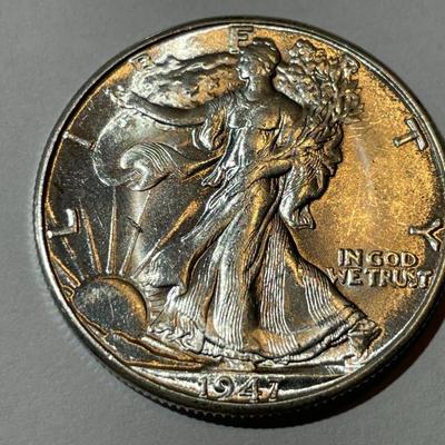 1947-D NICE ORIGINAL CHOICE UNCIRCULATED WALKING LIBERTY HALF DOLLAR AS PICTURED.