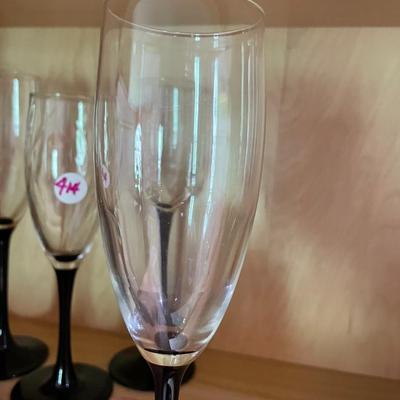 Set of Six Black Stem Champagne Glasses