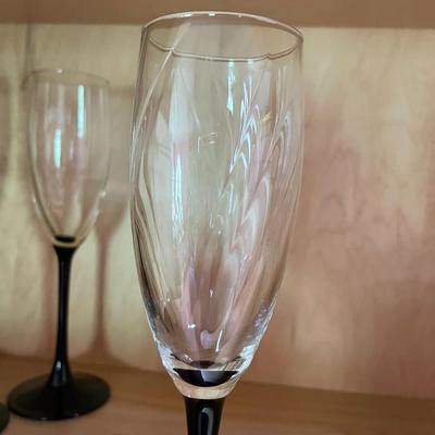 Set of Six Black Stem Champagne Glasses