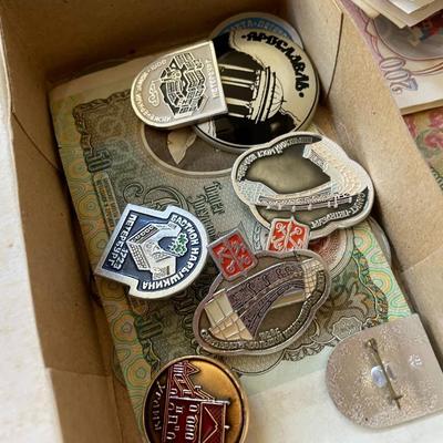 Vintage Soviet/USSR/Russian Currency and Enamel Pins
