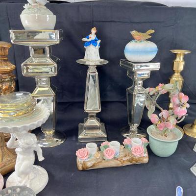 Candle sticks mirroed stands, Capodimonte ceramics