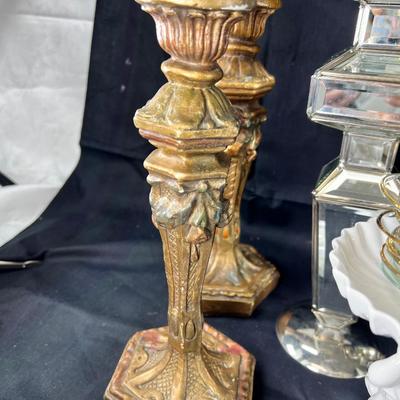 Candle sticks mirroed stands, Capodimonte ceramics