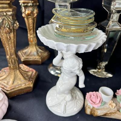 Candle sticks mirroed stands, Capodimonte ceramics