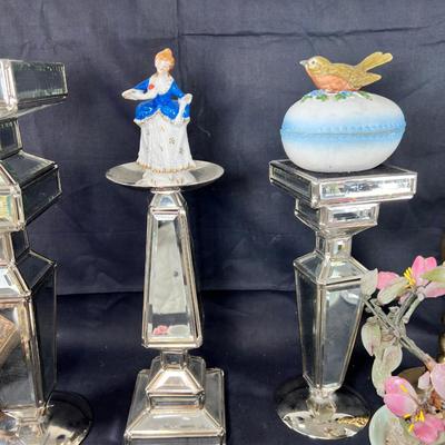 Candle sticks mirroed stands, Capodimonte ceramics