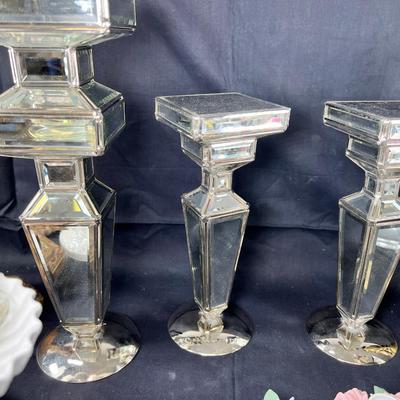 Candle sticks mirroed stands, Capodimonte ceramics