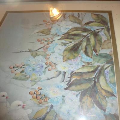 Framed Asian Print- Birds and Floral Design- Approx 33" x 23"