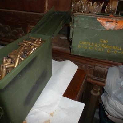 Two Ammo Boxes with 7.62 Brass Shell Casings (Assorted Makers)