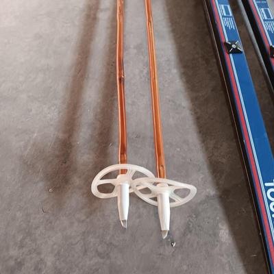 GOLDEN TEAM TOURING FIBERGLAS 210 X-COUNTRY SKIS AND BAMBOO POLES