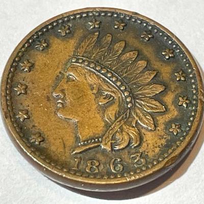 1863 Civil War Indian Head Token in VG Preowned Condition.