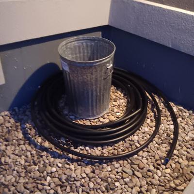 SPRINKLER SYSTEM TUBING/HOSE, STANLEY FATMAX HOSE AND GALVANIZED TRASH CAN W/NO LID