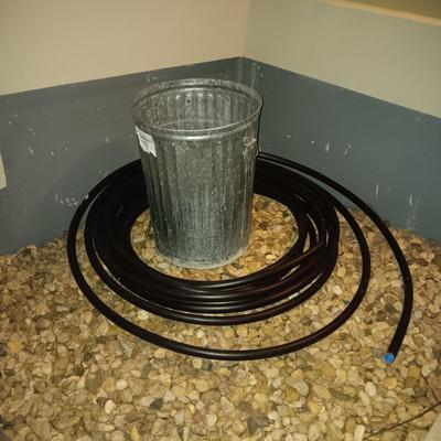SPRINKLER SYSTEM TUBING/HOSE, STANLEY FATMAX HOSE AND GALVANIZED TRASH CAN W/NO LID