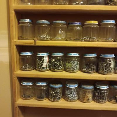 GLASS BABY FOOD JARS OF ORGANIZED HARDWARE