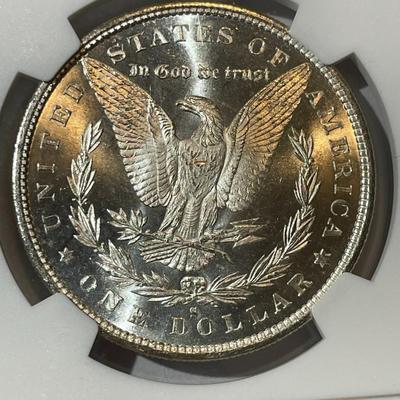 NGC CERTIFIED 1880-S "LARGE-S" NICE ORIGINAL MS63 GRADED MORGAN SILVER DOLLAR AS PICTURED.