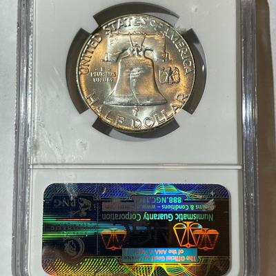 NGC CERTIFIED 1955 "BUGS BUNNY" NICE ORIGINAL MS64 GRADED FRANKLIN SILVER HALF DOLLAR AS PICTURED.
