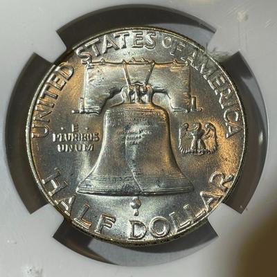 NGC CERTIFIED 1955 "BUGS BUNNY" NICE ORIGINAL MS64 GRADED FRANKLIN SILVER HALF DOLLAR AS PICTURED.