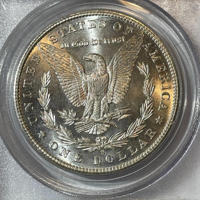 PCGS OLD HOLDER CERTIFIED 1880-S/S "LARGE-S" NICE ORIGINAL MS63 GRADED MORGAN SILVER DOLLAR AS PICTURED.