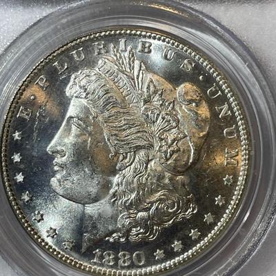 PCGS OLD HOLDER CERTIFIED 1880-S/S "LARGE-S" NICE ORIGINAL MS63 GRADED MORGAN SILVER DOLLAR AS PICTURED.