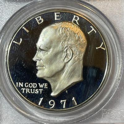 PCGS CERTIFIED 1971-S PROOF69 DEEP CAMEO SILVER EISENHOWER DOLLAR AS PICTURED.