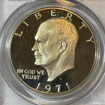 PCGS CERTIFIED 1971-S PROOF69 DEEP CAMEO SILVER EISENHOWER DOLLAR AS PICTURED.