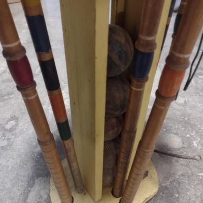 Vintage Wood Croquet Set with Stand