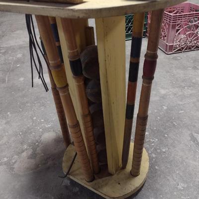 Vintage Wood Croquet Set with Stand
