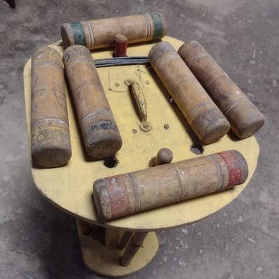 Vintage Wood Croquet Set with Stand