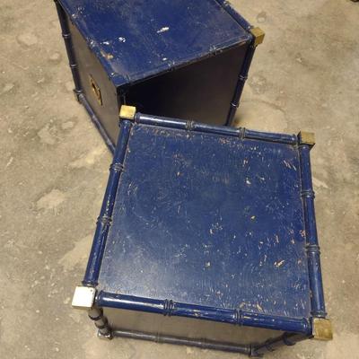 Pair of Wood with Brass Accent Chinoiserie Design Side Tables